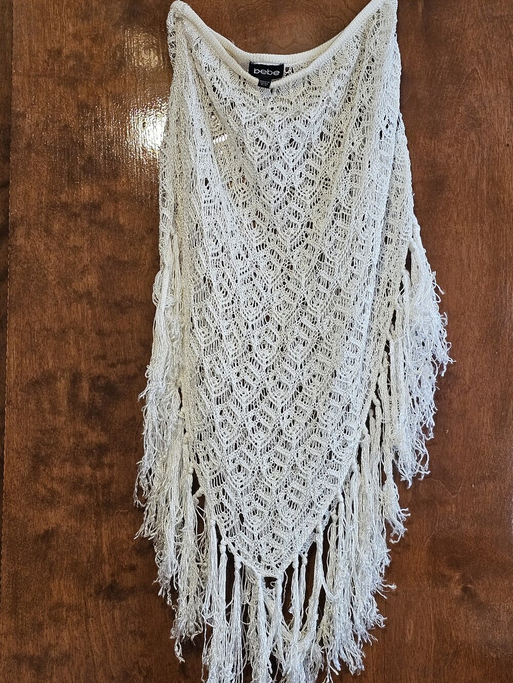 Ivory bebe Lace Knit Fringe Skirt Boho Beach Cover Up Pointed Hem